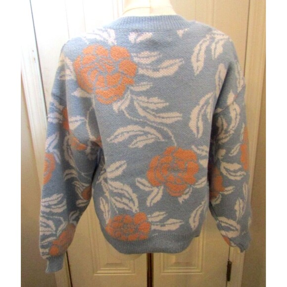Mango Blue Floral Sweater Blue Crew Neck Knit Chelsea & Theodore NWT Size SP - Picture 5 of 8